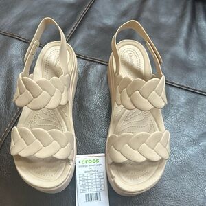 Women's Size 11 Croc Sandals, Brand New with Tags, Tan